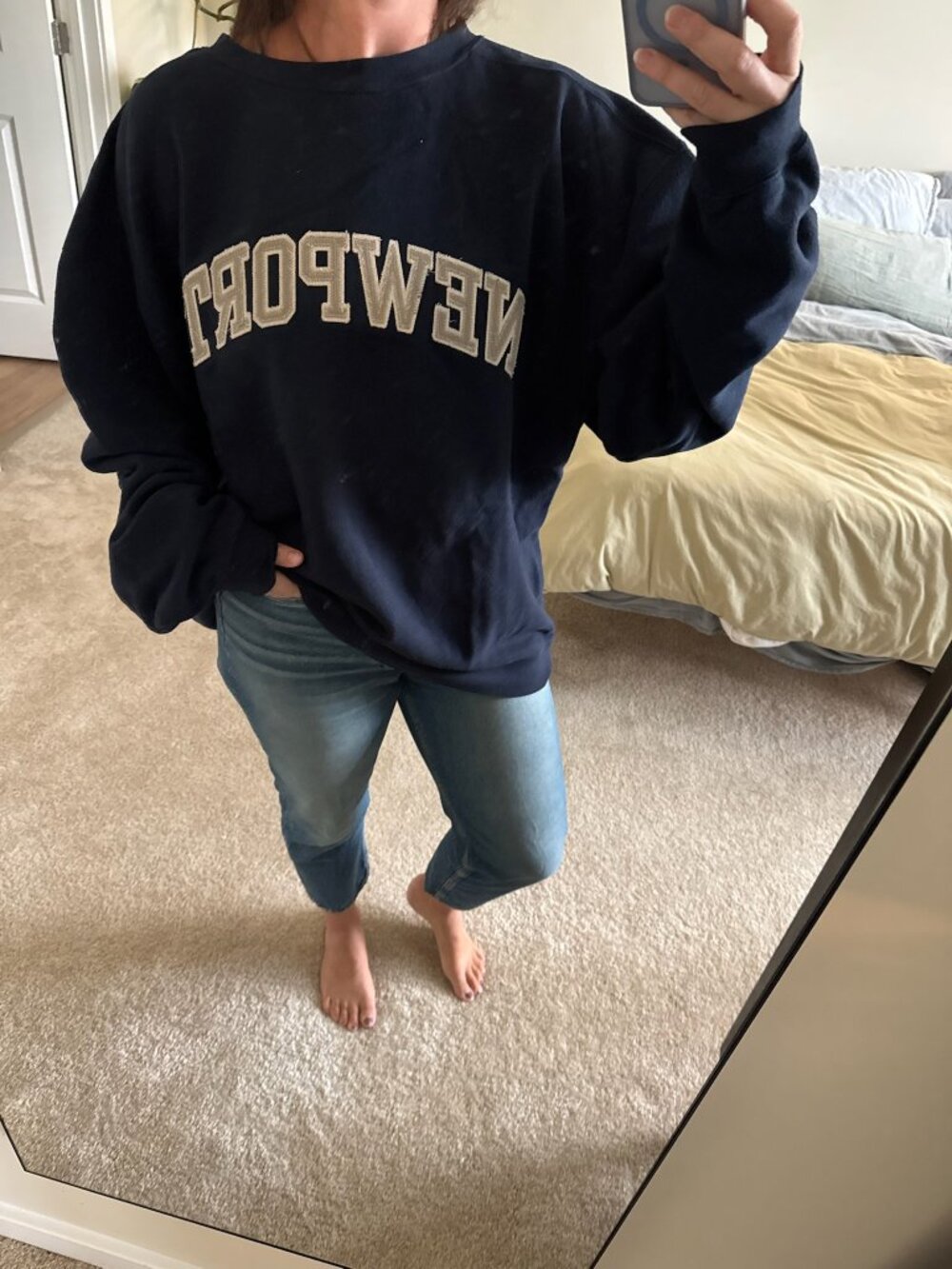 Vintage Newport, RI Navy Embroidered Collegiate Style Sweatshirt Size XXL